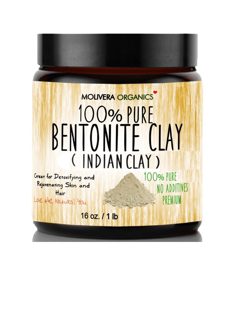 Premium 1 lb Bentonite Clay Pure, Natural Detoxifying Clay for Face Masks, Hair Care & More - Best Healing Clay - USA Made