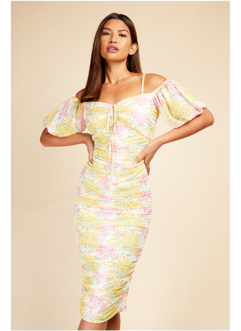 Floral Ruched Midi Dress