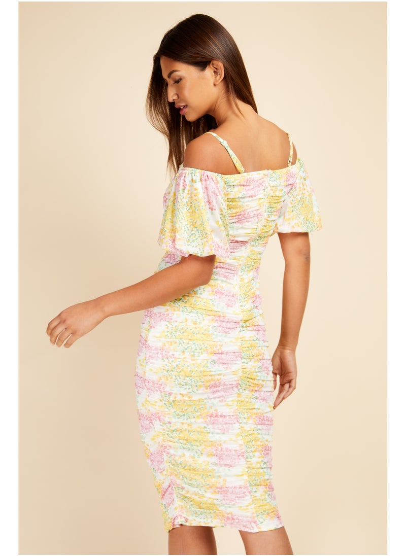 Floral Ruched Midi Dress