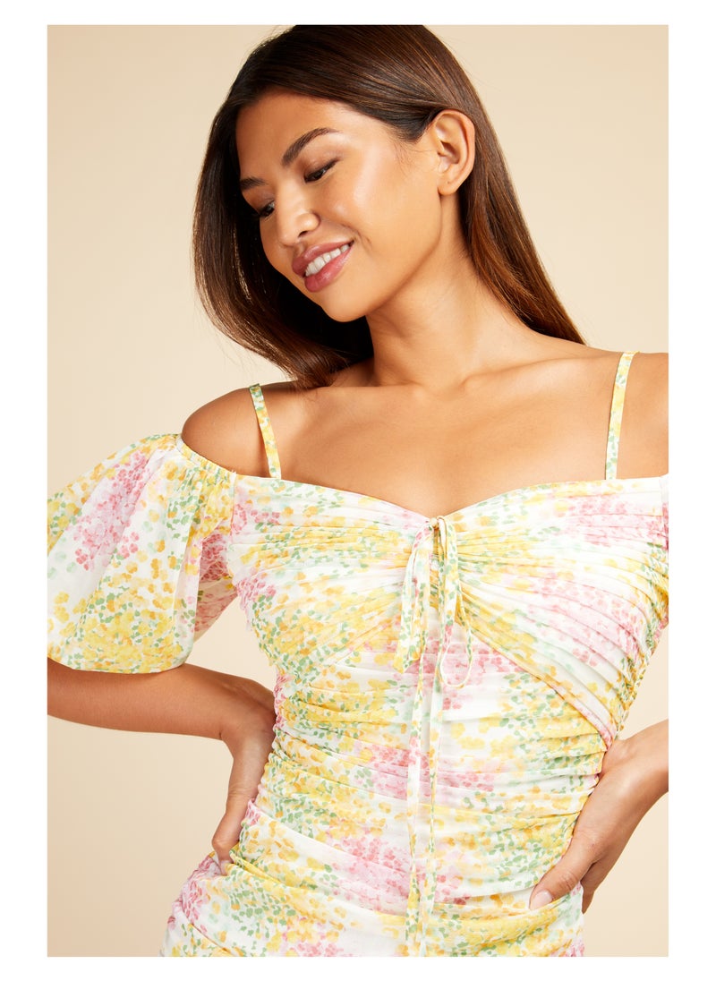 Floral Ruched Midi Dress