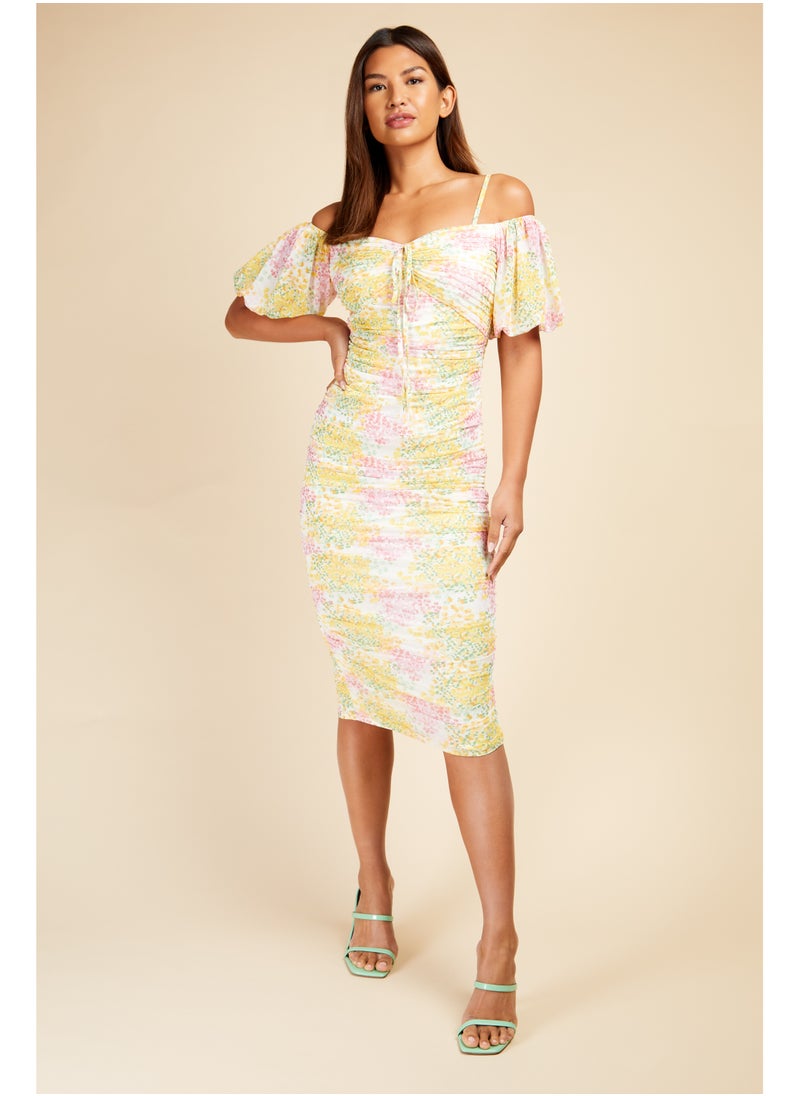 Floral Ruched Midi Dress