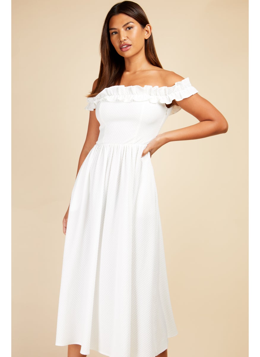 Ruffled Bardot Midi Dress