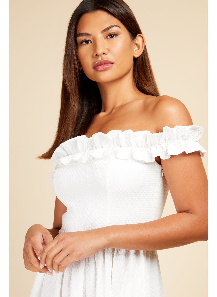 Ruffled Bardot Midi Dress