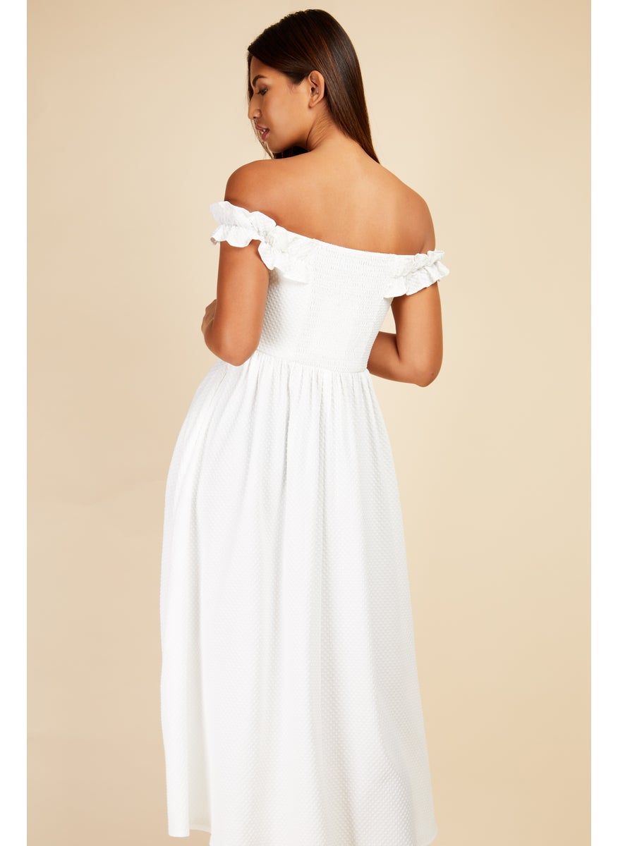 Ruffled Bardot Midi Dress