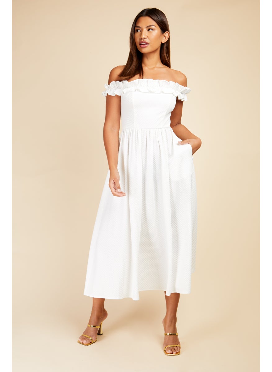 Ruffled Bardot Midi Dress