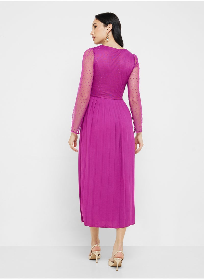 Pleated Long Sleeve Dress