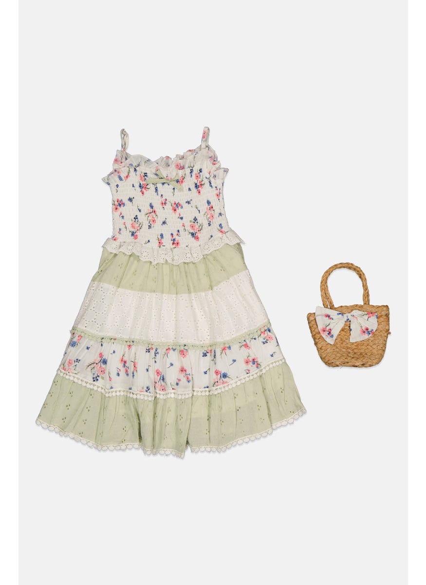 Kids Girl 2 Pcs Floral Print Dress With Handbag, Multicolor