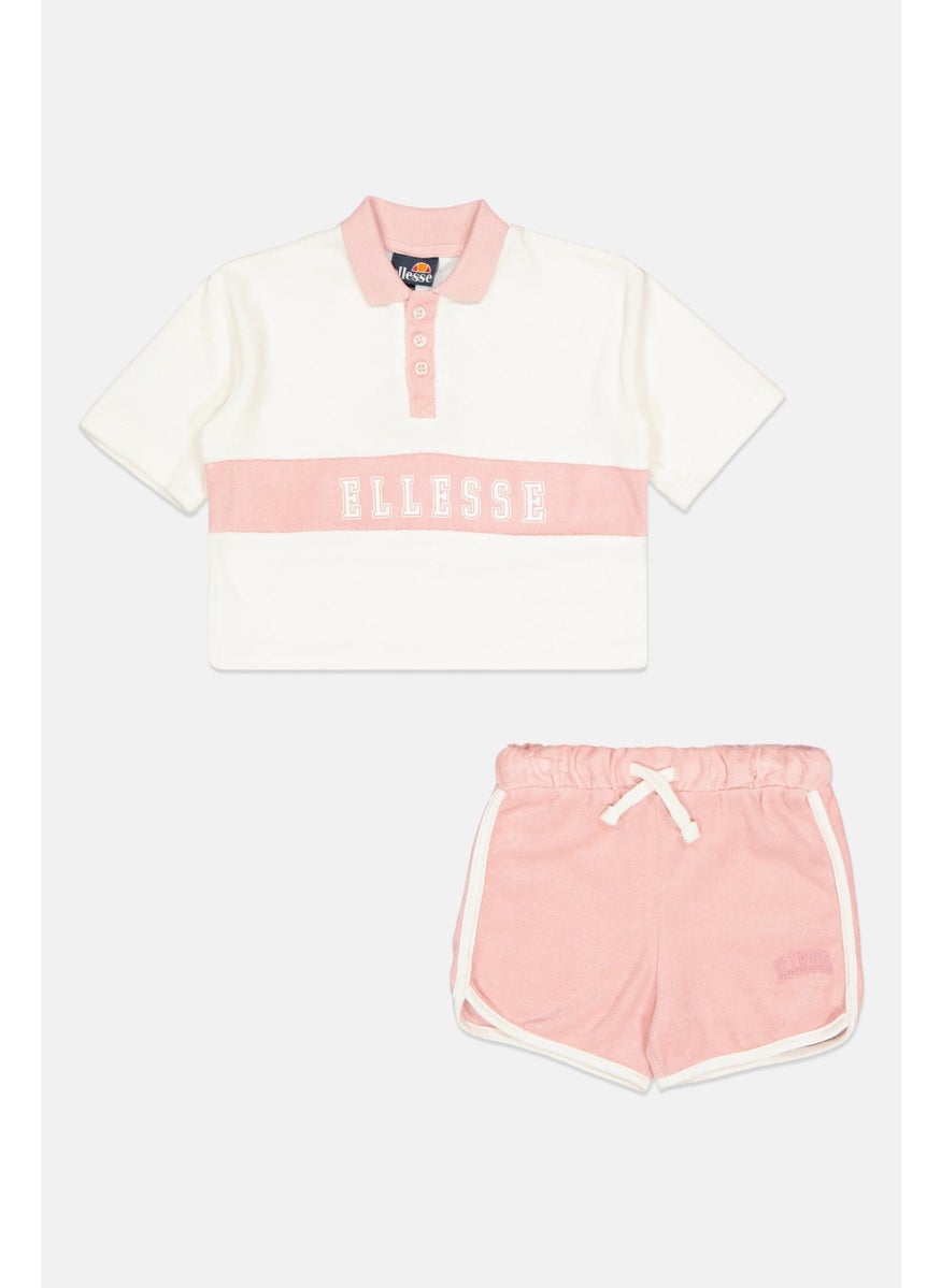 Kids Girl 2 Pieces Brand Logo Top And Short Set, Pink/White