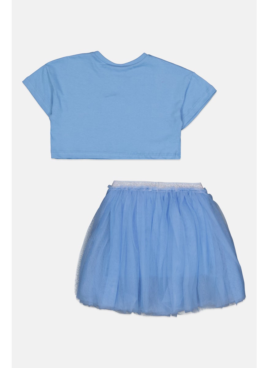 Kids Girl 2 Pieces Sequin T-Shirt and Skirt Set, Blue
