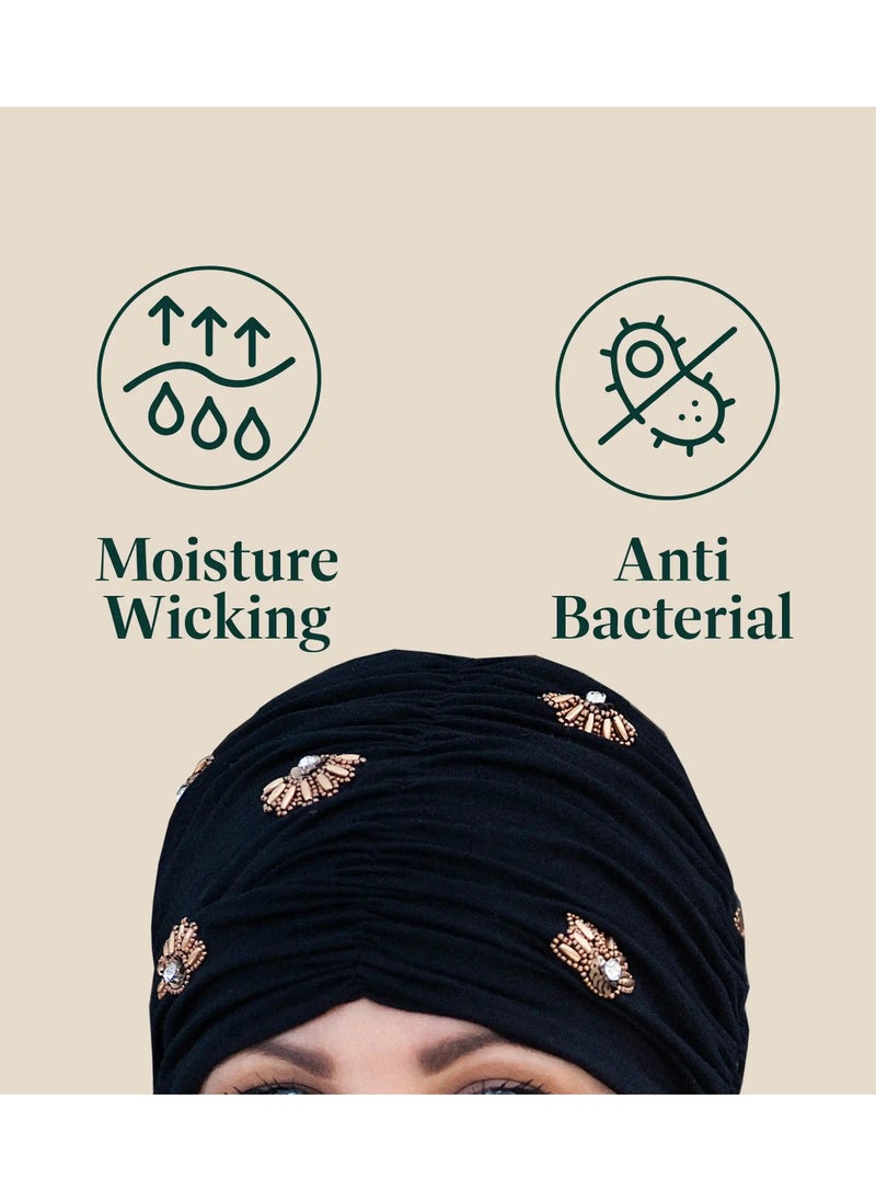 Diamond Black Golden Shell - Bamboo Fabric Women Headwear