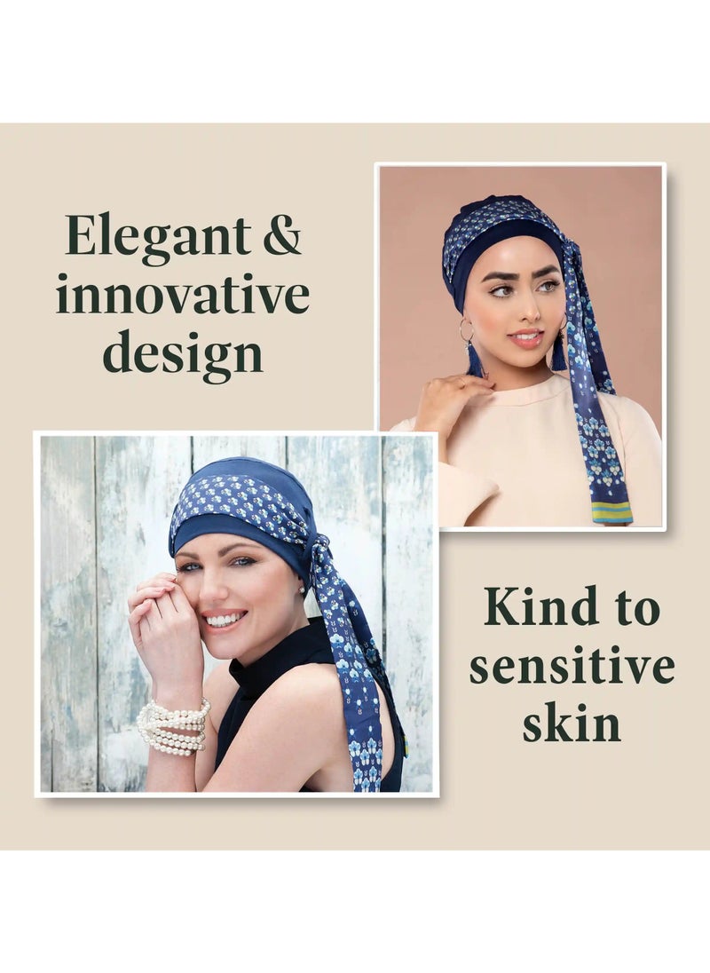 Yanna Navy Iris Florenza - Bamboo Fabric Headwear for Women