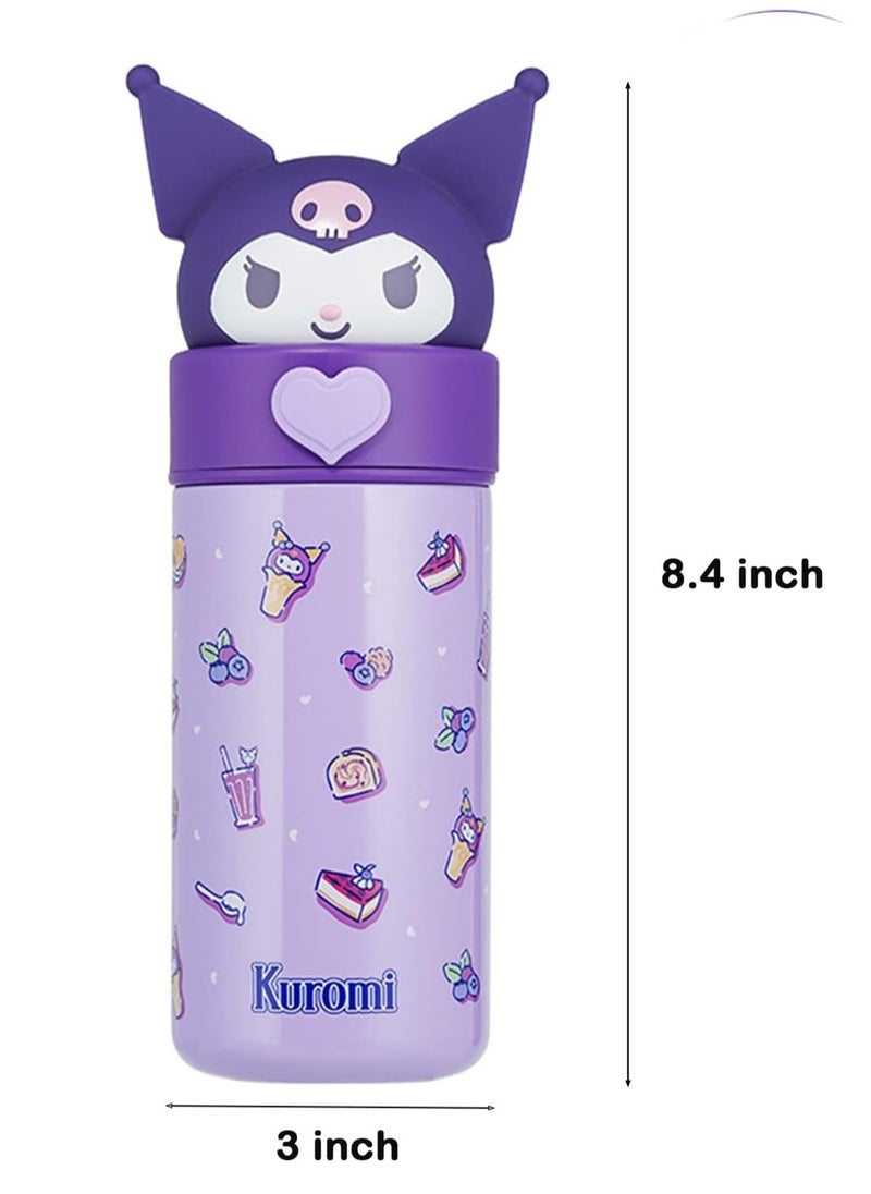 Kawaii water bottle, Kuromi cup, cute water bottle, stainless steel cup, suitable for hiking, camping, travel, office, school, car, girls (purple, thermos)）