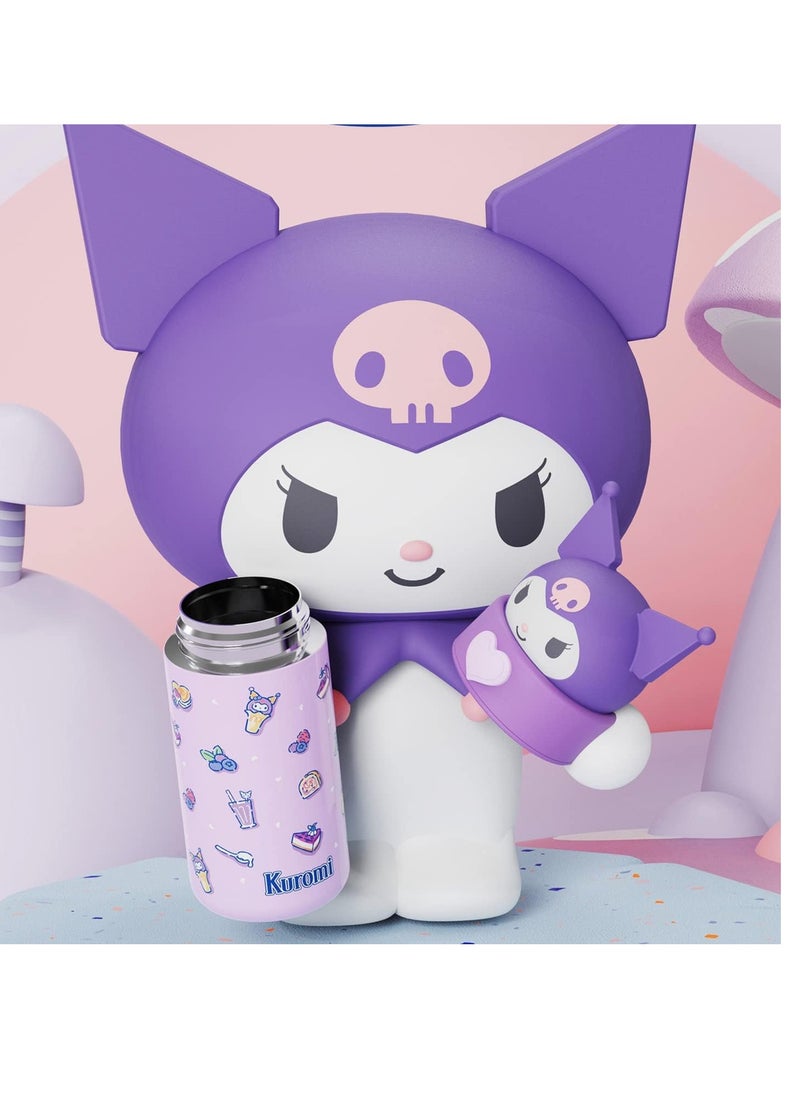 Kawaii water bottle, Kuromi cup, cute water bottle, stainless steel cup, suitable for hiking, camping, travel, office, school, car, girls (purple, thermos)）
