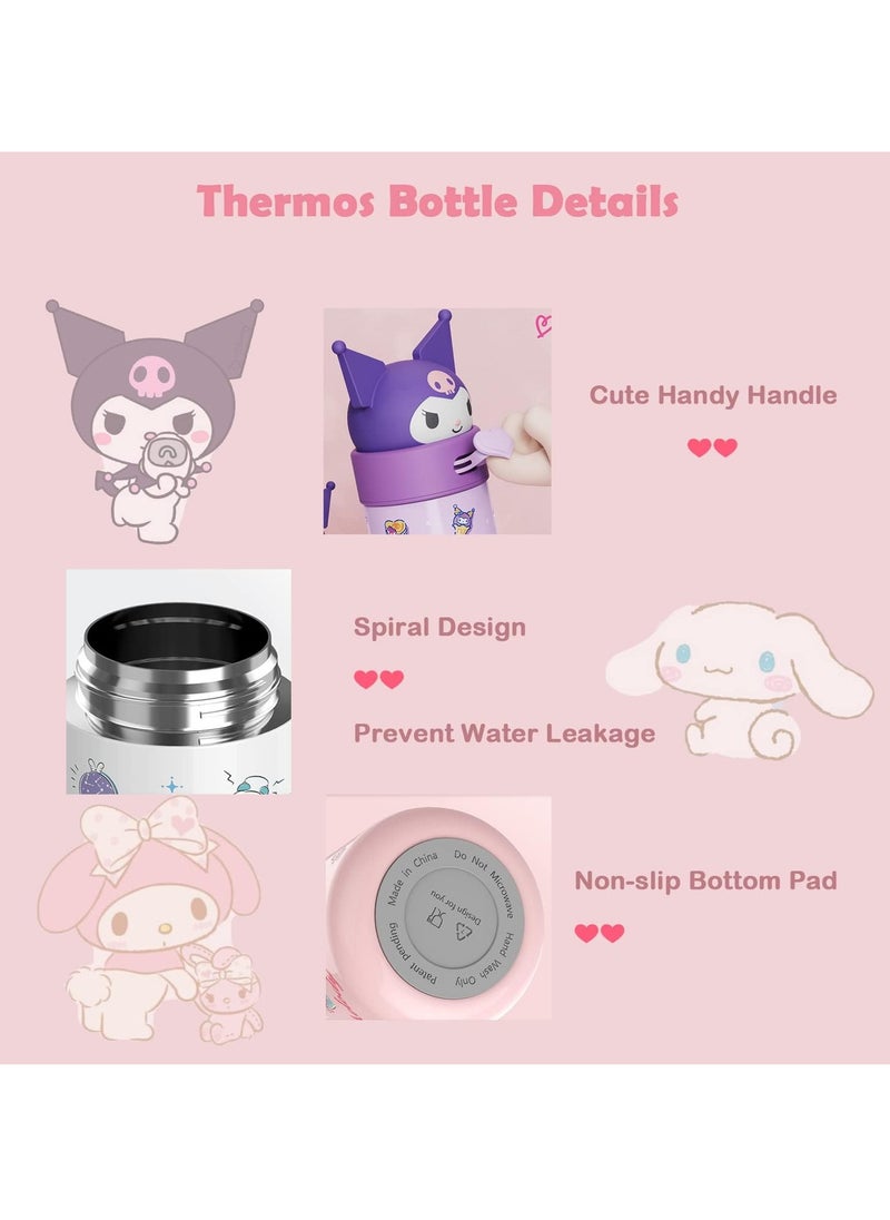Kawaii water bottle, Kuromi cup, cute water bottle, stainless steel cup, suitable for hiking, camping, travel, office, school, car, girls (purple, thermos)）