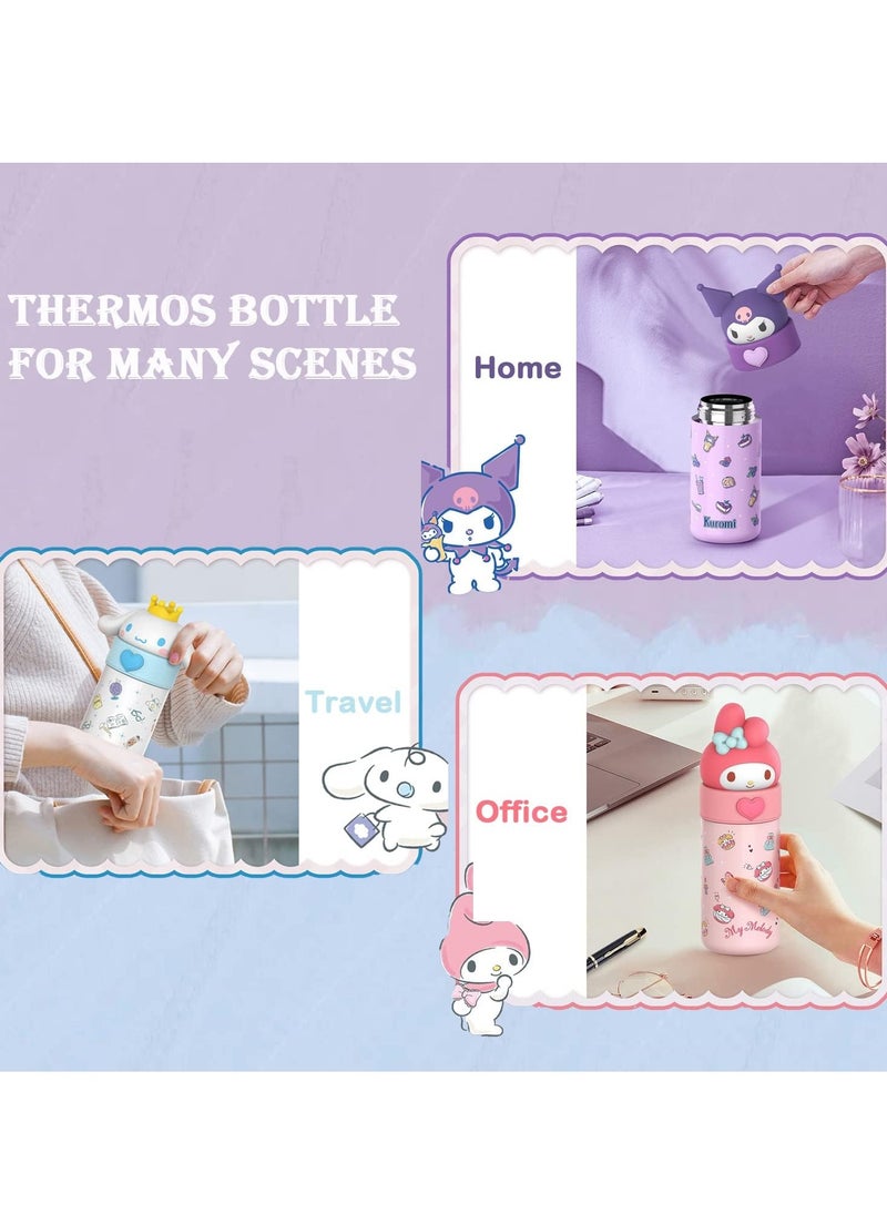 Kawaii water bottle, Kuromi cup, cute water bottle, stainless steel cup, suitable for hiking, camping, travel, office, school, car, girls (purple, thermos)）