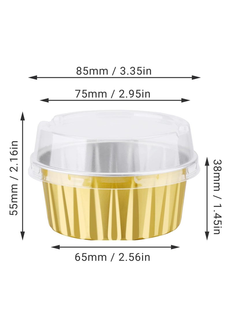 50pcs 5oz Mini Aluminum Pans with Lids Foil Cups Dessert Cups for Cheesecakes and More(Gold)