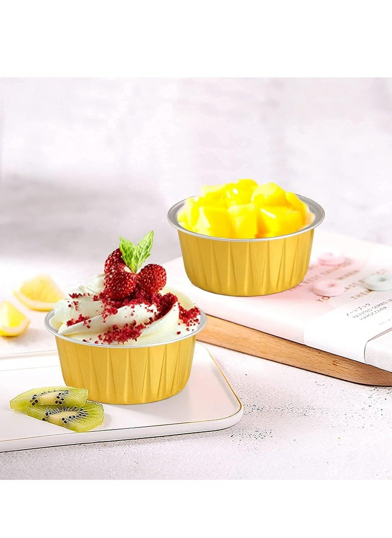 50pcs 5oz Mini Aluminum Pans with Lids Foil Cups Dessert Cups for Cheesecakes and More(Gold)