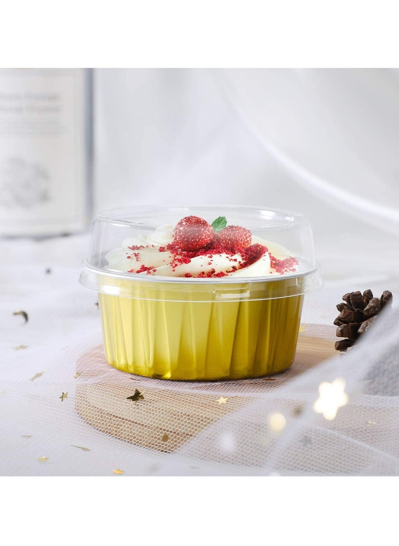 50pcs 5oz Mini Aluminum Pans with Lids Foil Cups Dessert Cups for Cheesecakes and More(Gold)