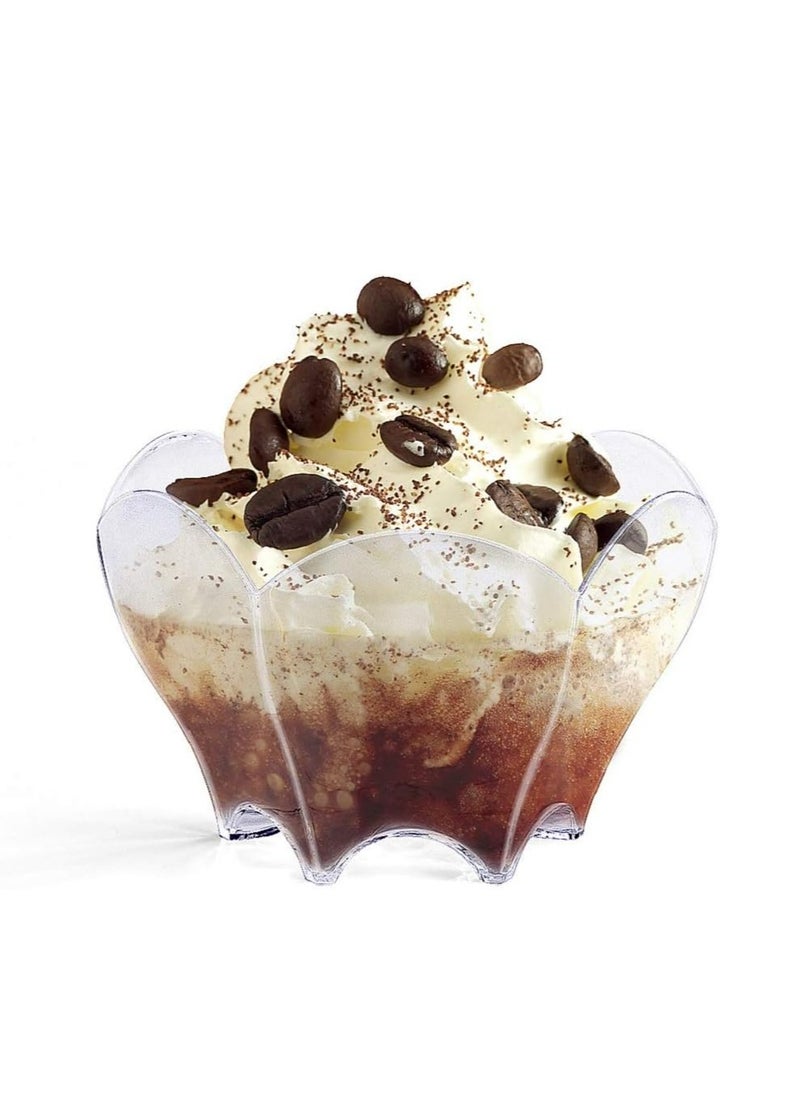 100 Pack Mini Dessert Cups with Spoons, 2.5oz Clear Small Serving Bowl for Party Desserts (Flower Shape)
