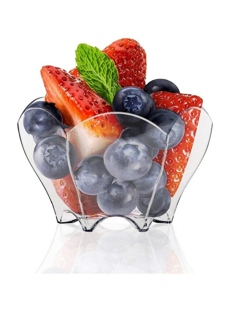 100 Pack Mini Dessert Cups with Spoons, 2.5oz Clear Small Serving Bowl for Party Desserts (Flower Shape)