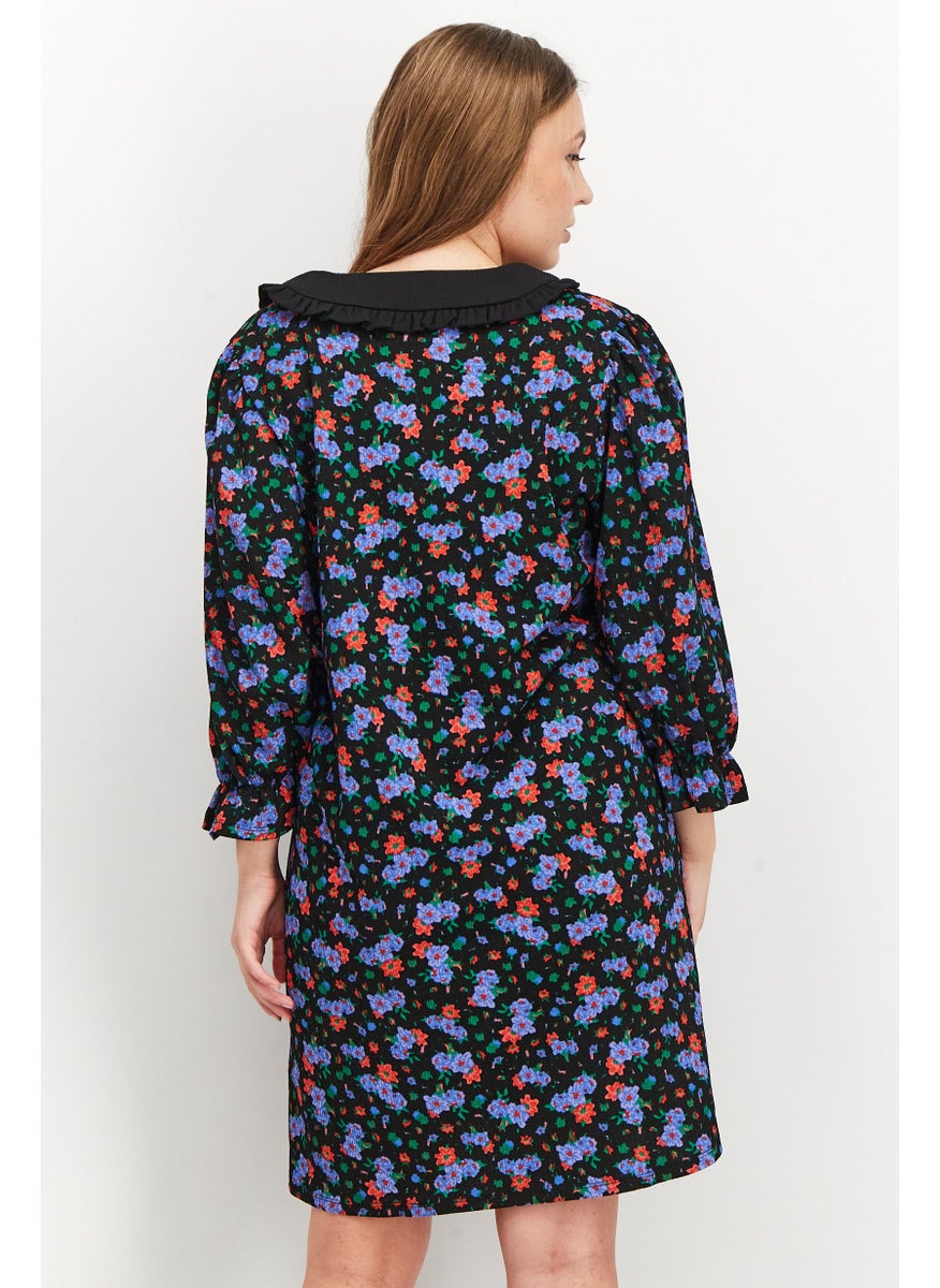 Women Floral Print Mini Dress, Black