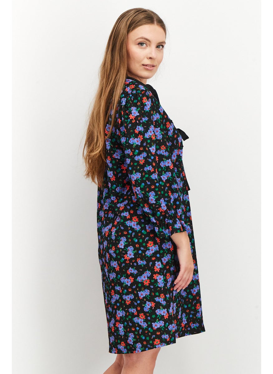 Women Floral Print Mini Dress, Black