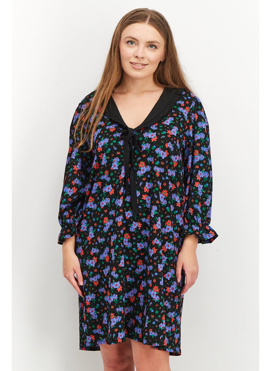 Women Floral Print Mini Dress, Black