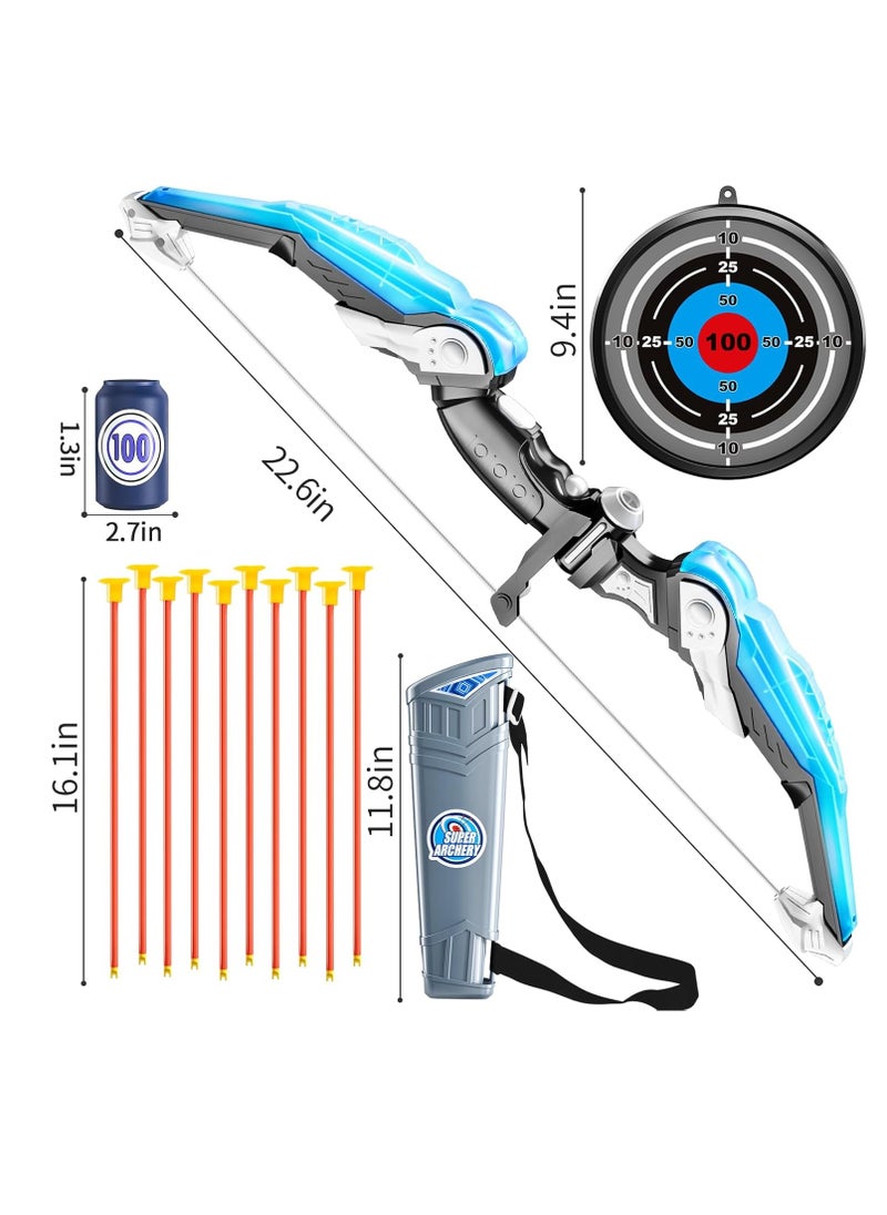 Children's bow and arrow toys, bow and arrow toy set with LED lights, including 10 suction cup arrows, 4 targets and quiver bags, indoor and outdoor toys, archery toys