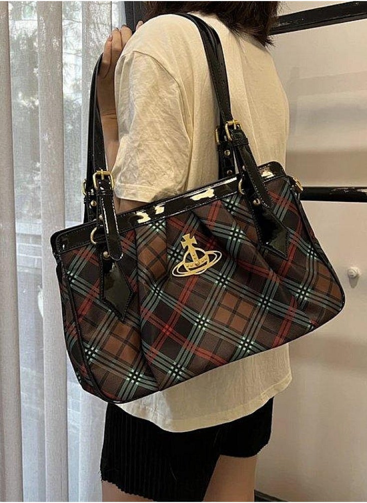 Tote bag plaid underarm bag
