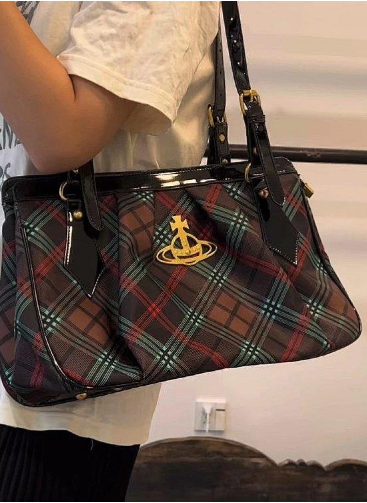 Tote bag plaid underarm bag