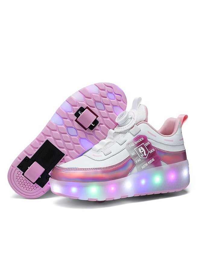 LED Two-wheel Flash Stylish Shiny Sneaker Skates with Wheels and Lightning Soles for Easy Swivel Buckle Kids Shoes