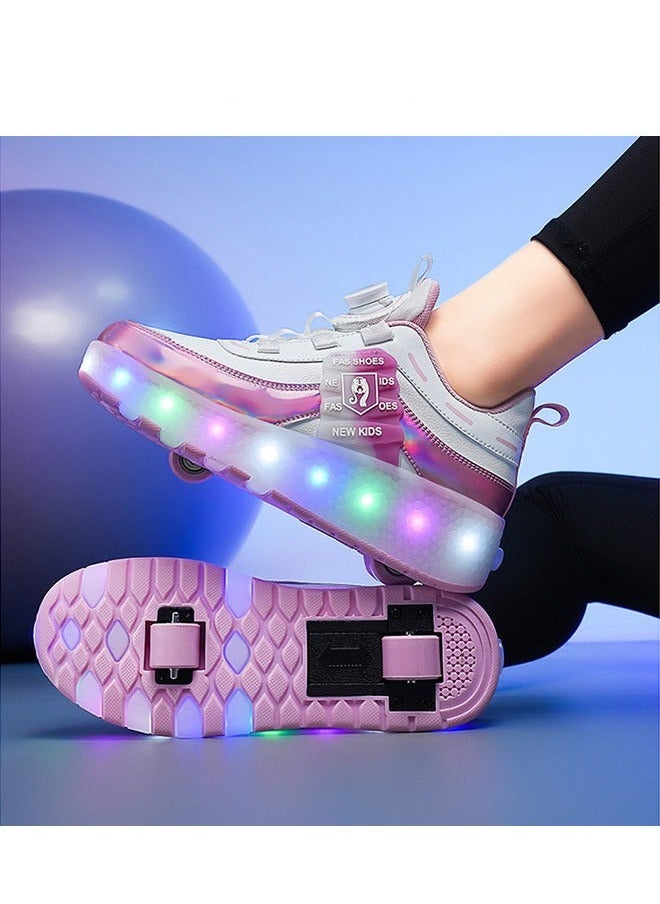 LED Two-wheel Flash Stylish Shiny Sneaker Skates with Wheels and Lightning Soles for Easy Swivel Buckle Kids Shoes