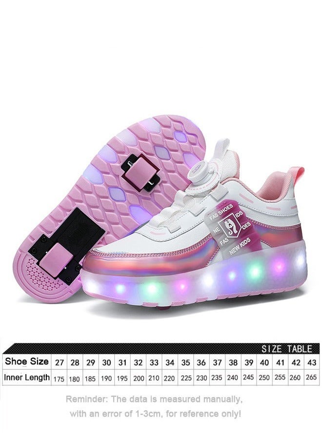 LED Two-wheel Flash Stylish Shiny Sneaker Skates with Wheels and Lightning Soles for Easy Swivel Buckle Kids Shoes