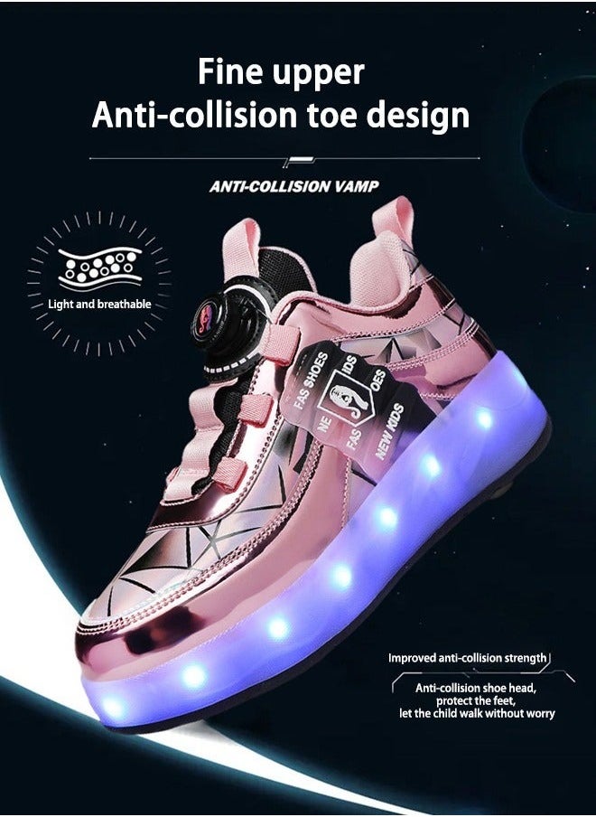 Kids Roller Skate Shoes LED Two-wheel Flash Stylish Shiny Sneaker Skates with Wheels and Lightning Soles for Easy Swivel Buckle Kids Shoes