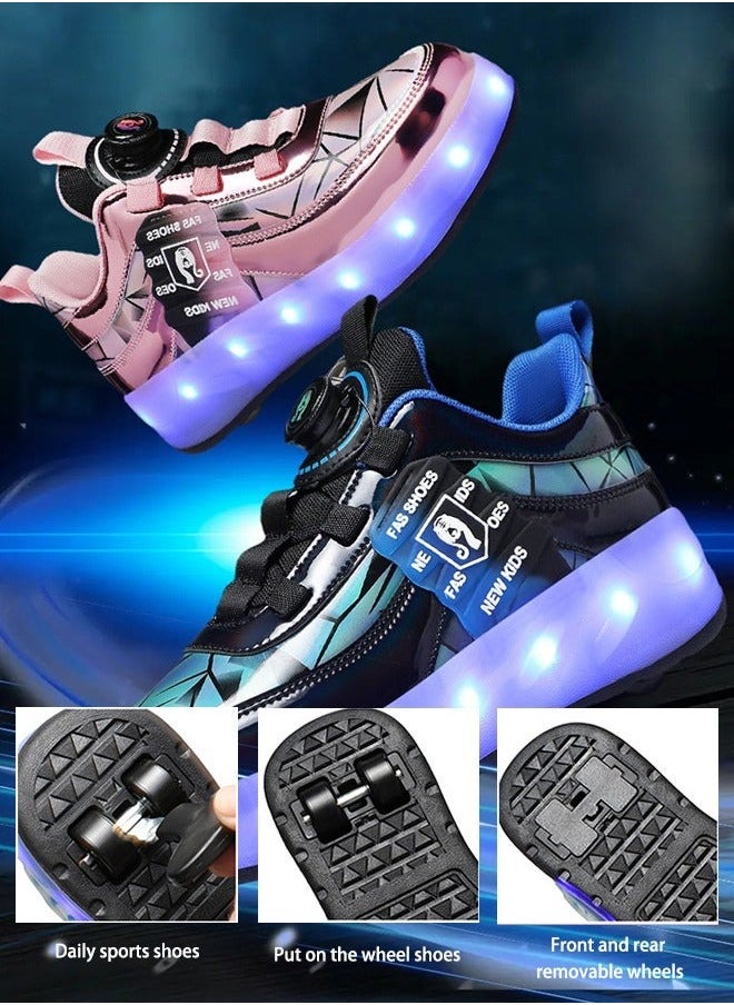 Kids Roller Skate Shoes LED Two-wheel Flash Stylish Shiny Sneaker Skates with Wheels and Lightning Soles for Easy Swivel Buckle Kids Shoes