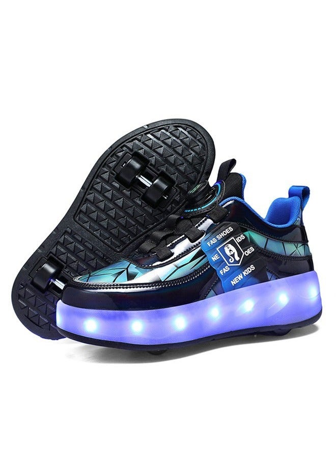 Kids Roller Skate Shoes LED Two-wheel Flash Stylish Shiny Sneaker Skates with Wheels and Lightning Soles for Easy Swivel Buckle Kids Shoes