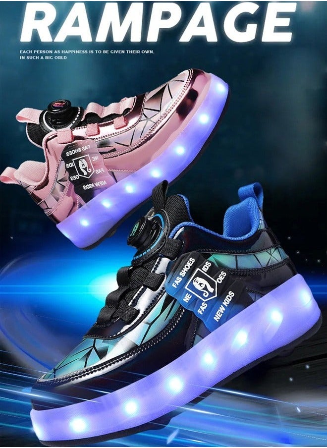 Kids Roller Skate Shoes LED Two-wheel Flash Stylish Shiny Sneaker Skates with Wheels and Lightning Soles for Easy Swivel Buckle Kids Shoes