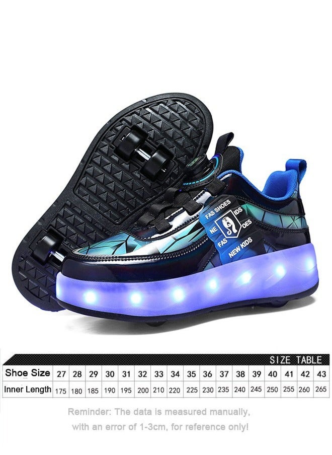 Kids Roller Skate Shoes LED Two-wheel Flash Stylish Shiny Sneaker Skates with Wheels and Lightning Soles for Easy Swivel Buckle Kids Shoes