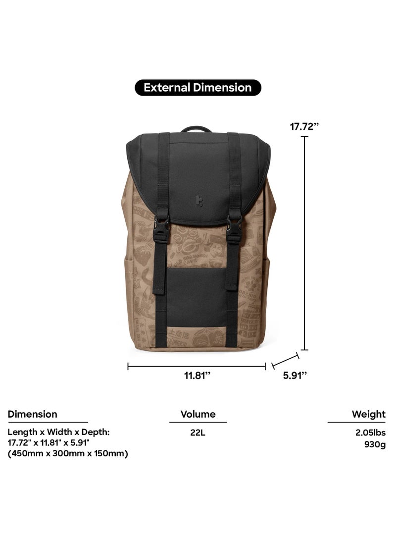 Vintpack OCHM TA1 Flap Laptop Backpack, Lightweight, Water-Resistant Travel Casual Daypack, Slim Durable Work-pack Rucksack for 13-16 Inch MacBook Laptop, Large Capacity, Eco-Friendly Backpack 22L