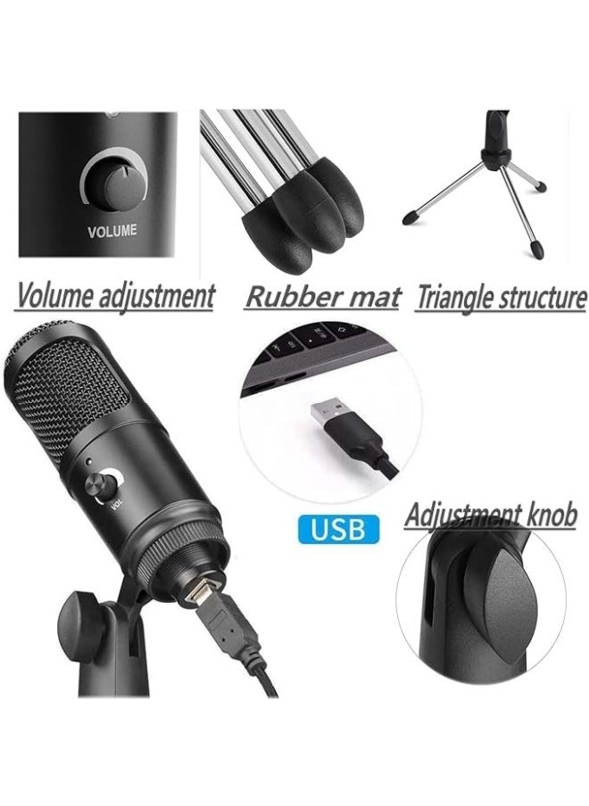 USB Microphone Plug and Play, Capacitor Microphone Cardioid Pickup PC Laptop Recording Microphone Portable and Lightweight, Microphone Set with Stand External Microphones