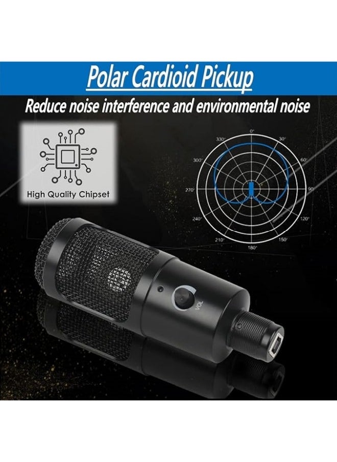 USB Microphone Plug and Play, Capacitor Microphone Cardioid Pickup PC Laptop Recording Microphone Portable and Lightweight, Microphone Set with Stand External Microphones