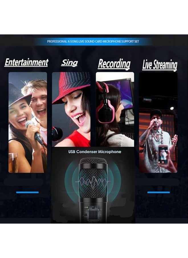 USB Microphone Plug and Play, Capacitor Microphone Cardioid Pickup PC Laptop Recording Microphone Portable and Lightweight, Microphone Set with Stand External Microphones