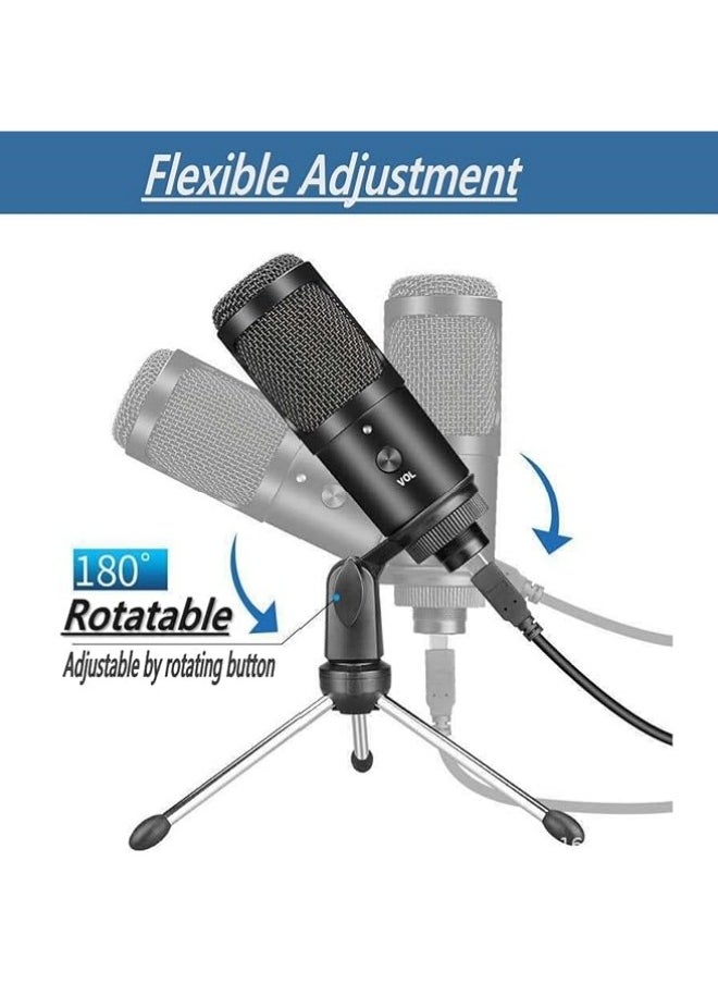 USB Microphone Plug and Play, Capacitor Microphone Cardioid Pickup PC Laptop Recording Microphone Portable and Lightweight, Microphone Set with Stand External Microphones