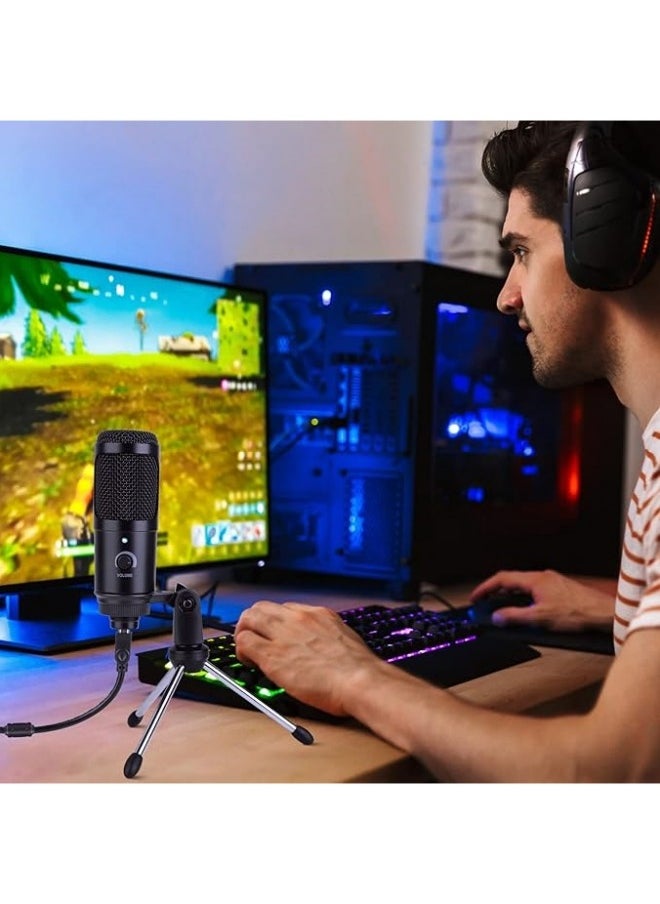 USB Microphone Plug and Play, Capacitor Microphone Cardioid Pickup PC Laptop Recording Microphone Portable and Lightweight, Microphone Set with Stand External Microphones