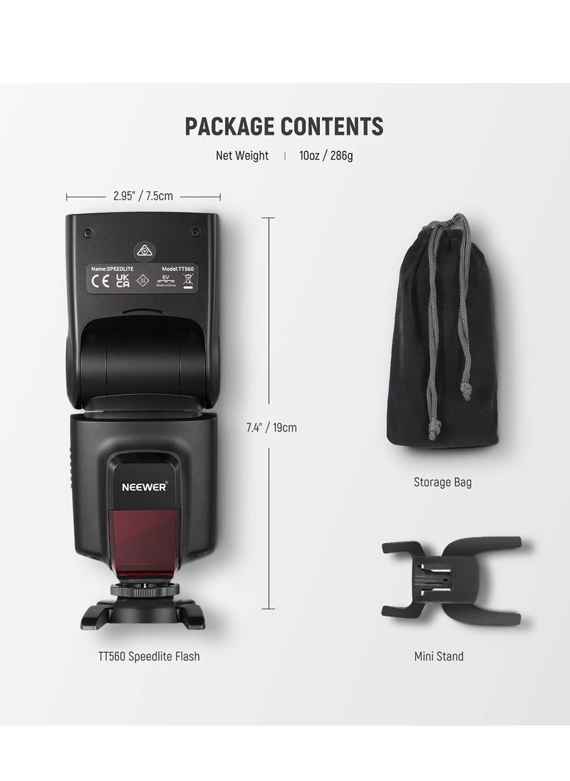 Neewer TT560 Flash Speedlite for Canon Sony Nikon Panasonic Olympus Pentax and Other DSLR Cameras, Digital Camera Speedlight with Standard Hot Shoe