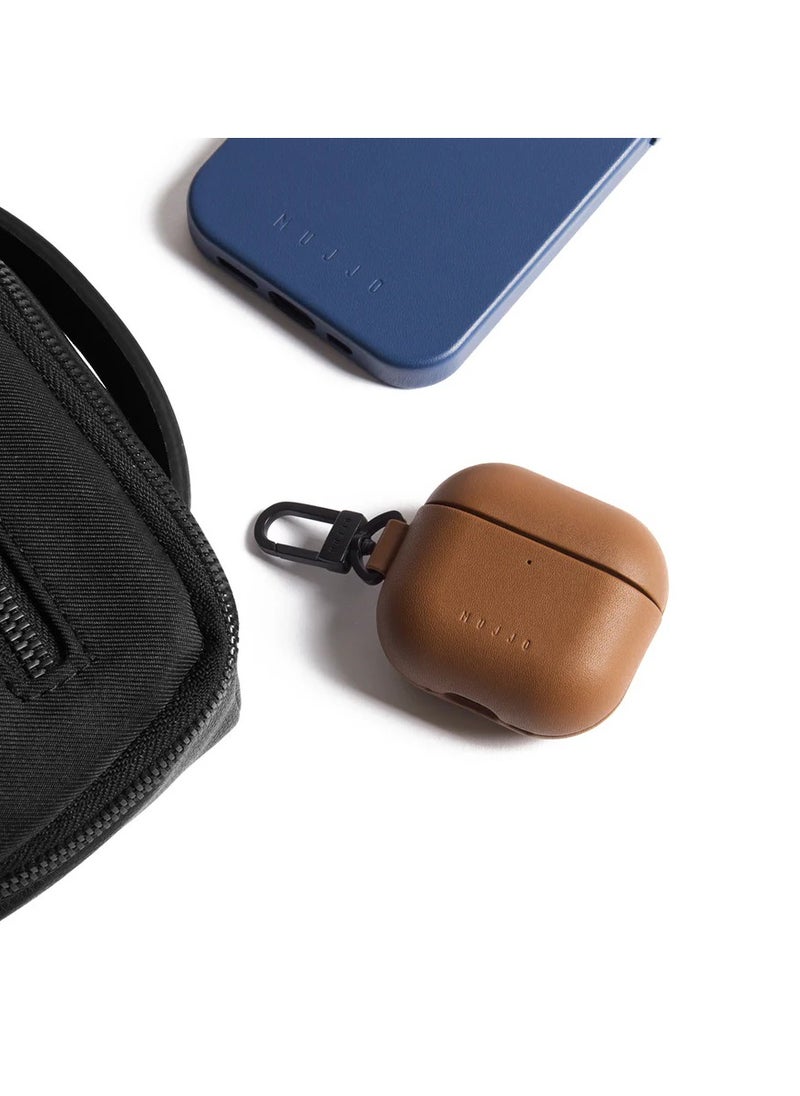 Compatible Case for AirPods 4, Retro Luxurious Genuine Leather Shockproof Wireless Charging Case for Men and Women (Tan)