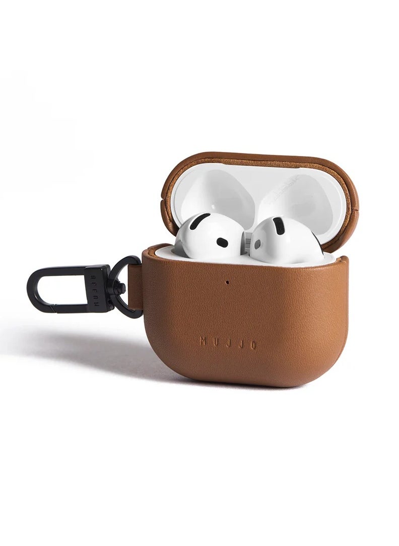 Compatible Case for AirPods 4, Retro Luxurious Genuine Leather Shockproof Wireless Charging Case for Men and Women (Tan)