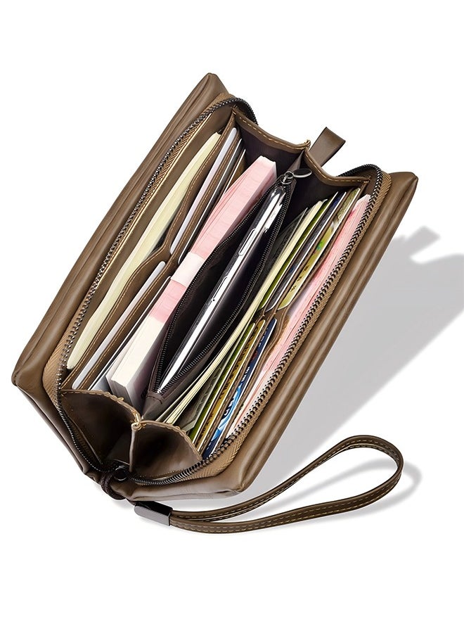 Men's Business Casual Zip Top Handheld Briefcase – Large Capacity Multi-Card Slot PU Leather Wallet With Adjustable Wristband