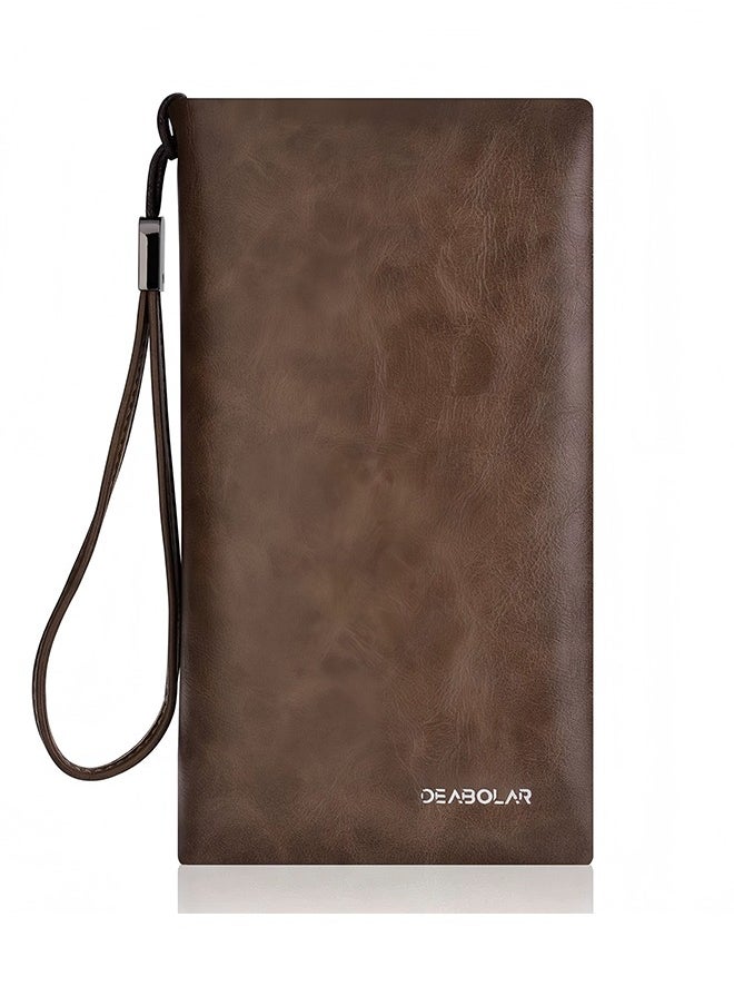 Men's Business Casual Zip Top Handheld Briefcase – Large Capacity Multi-Card Slot PU Leather Wallet With Adjustable Wristband
