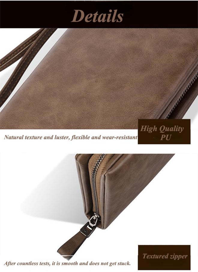 Men's Business Casual Zip Top Handheld Briefcase – Large Capacity Multi-Card Slot PU Leather Wallet With Adjustable Wristband